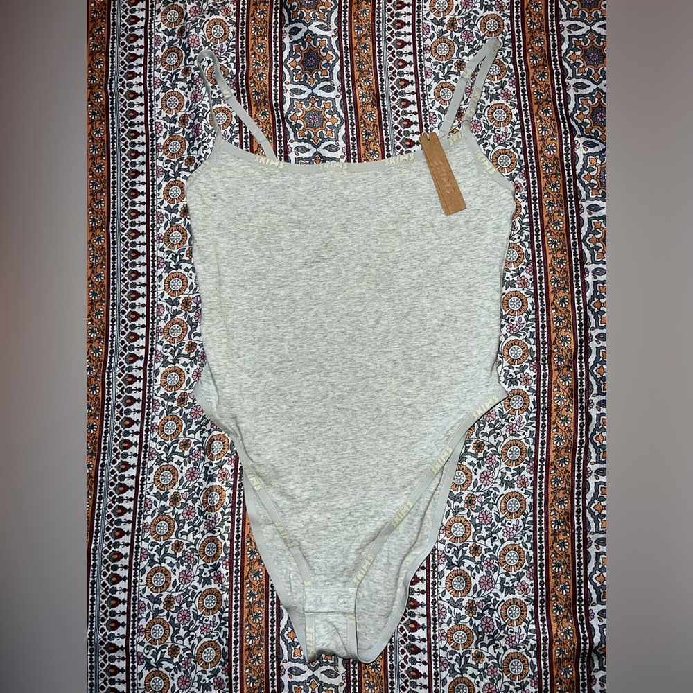 SKIMS Heather Gray Cotton Logo Bodysuit